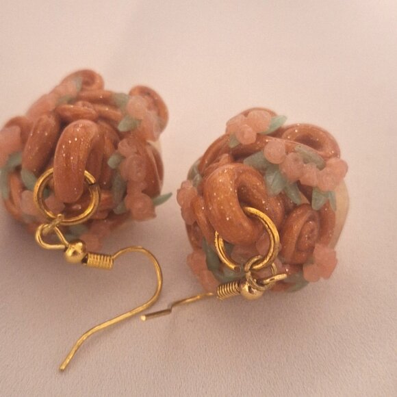 Artisan Handmade DnD D100 Dice Resin Earrings with Polymer Clay Flower Swirls - Picture 3 of 4